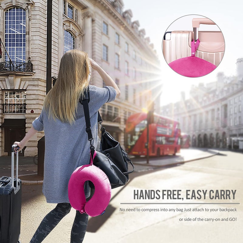 Fabuday Memory Foam Neck Pillows for Travel - Travel Neck Pillows for Airplanes with Attachable Snap Strap Soft Washable Cover  Flight Neck Pillows Provide Neck Rest for Traveling  Car  Home  Office  Pink - Image 2